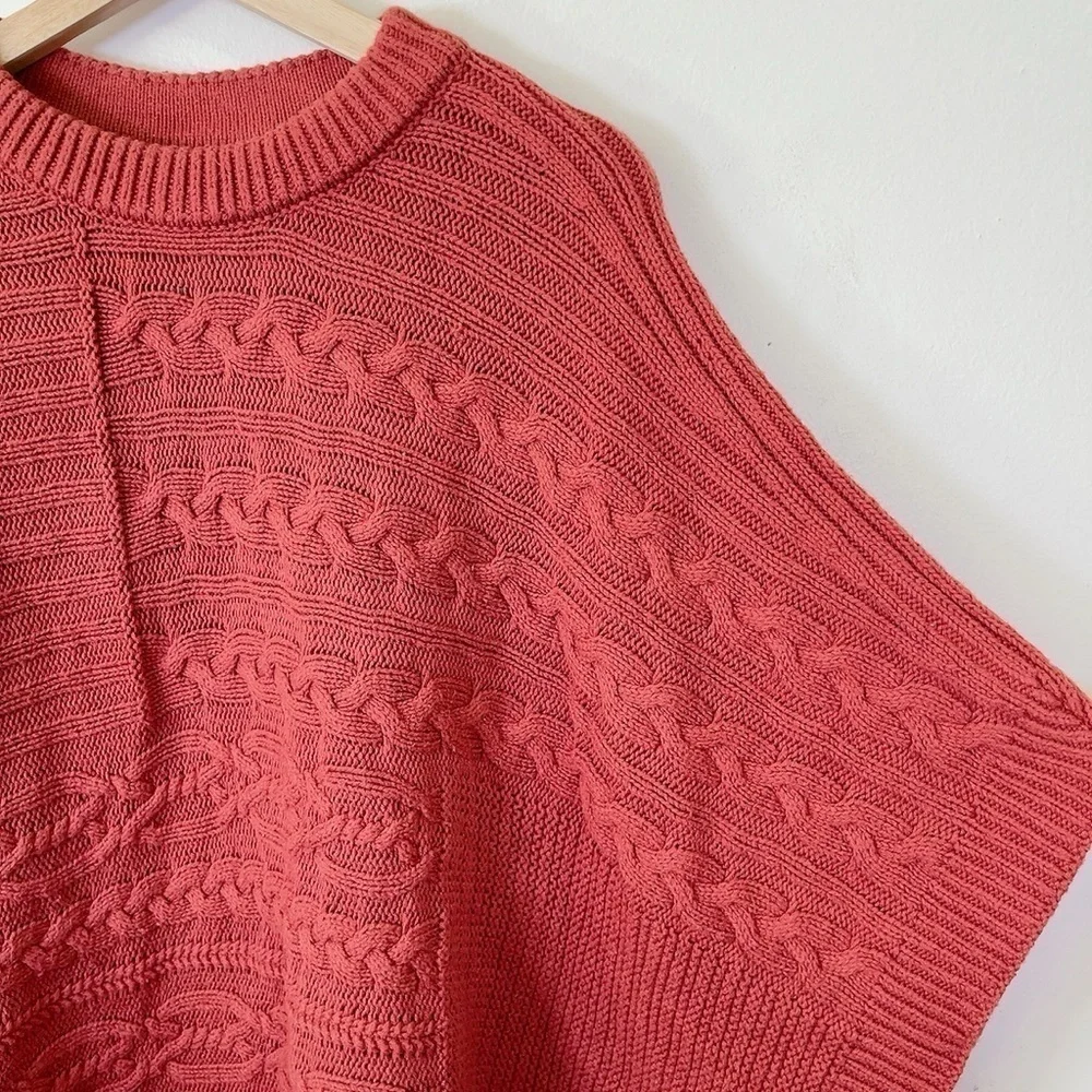 Abercrombie & Fitch Pumpkin Spice Orange Chunky Cable Knit Poncho Sweater